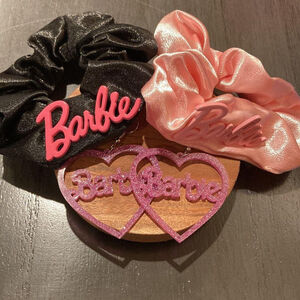 Glitter Barbie earrings with 2 Barbie hair ties